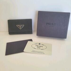 Authentic Tessuto Nero Prada Multicles Key Holder Hooks Case Black Small Wallet